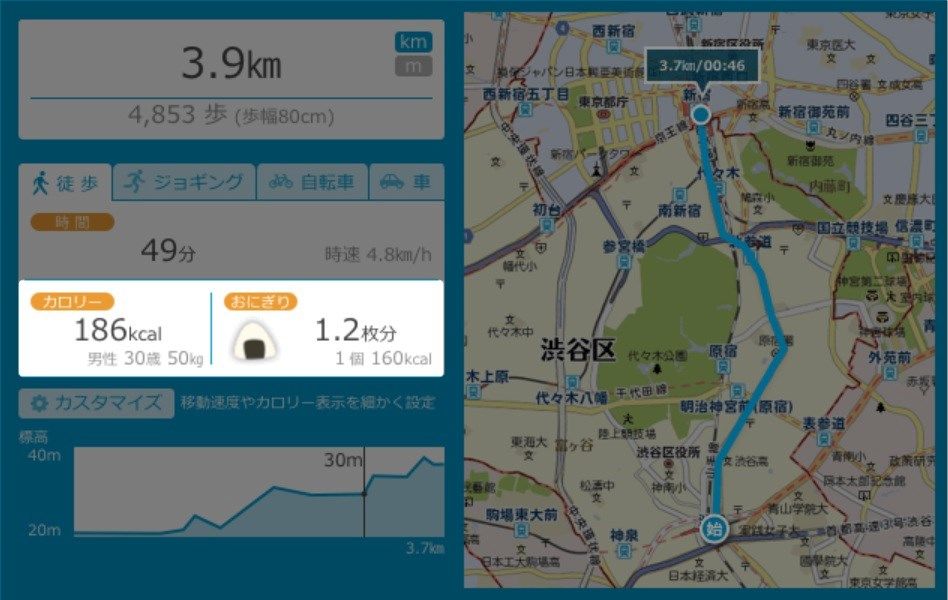 消費カロリーが分かる