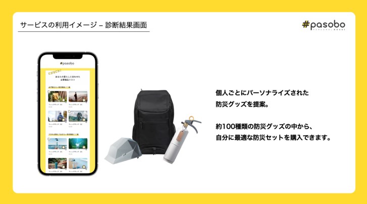 パーソナライズされた防災グッズを購入できる